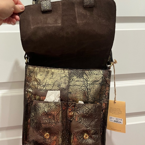 Patricia Nash Gold and Brown Studded Messenger Bag - Picture 4 of 7